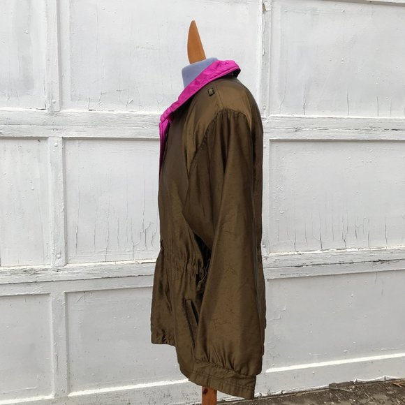Skea Paris Vail Popover Anorak Ski Jacket Vintage 80s Metallic Olive & Pink - Picture 3 of 13